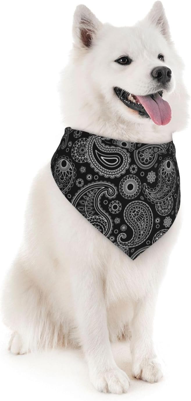 White Black Paisley Dog Bandana Scarf Triangle Bibs Pet Accessories Cat Kerchief