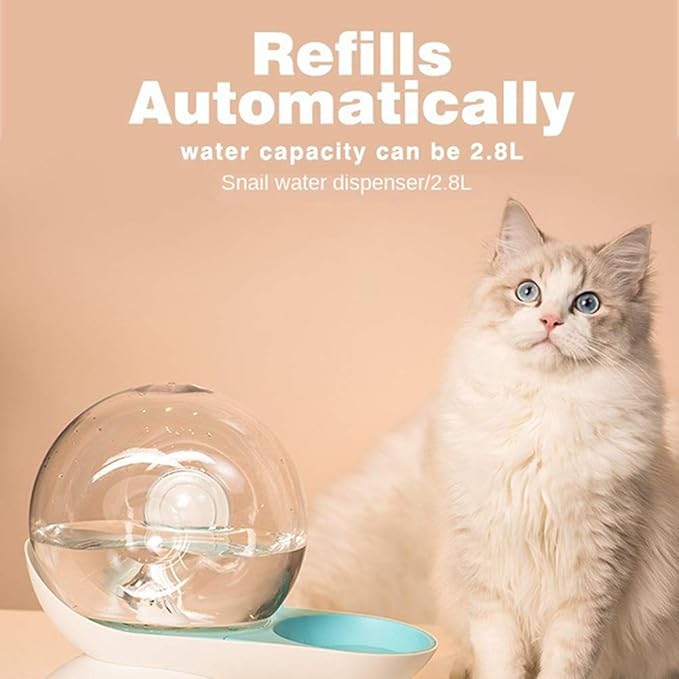 Cat Dog Water Dispenser,Cats Gravity Waterer Feeder Bowl,Snail Shape Cats Automatic Drinking Fountains for Cats/Dogs Non-Slip Round 2.8L
