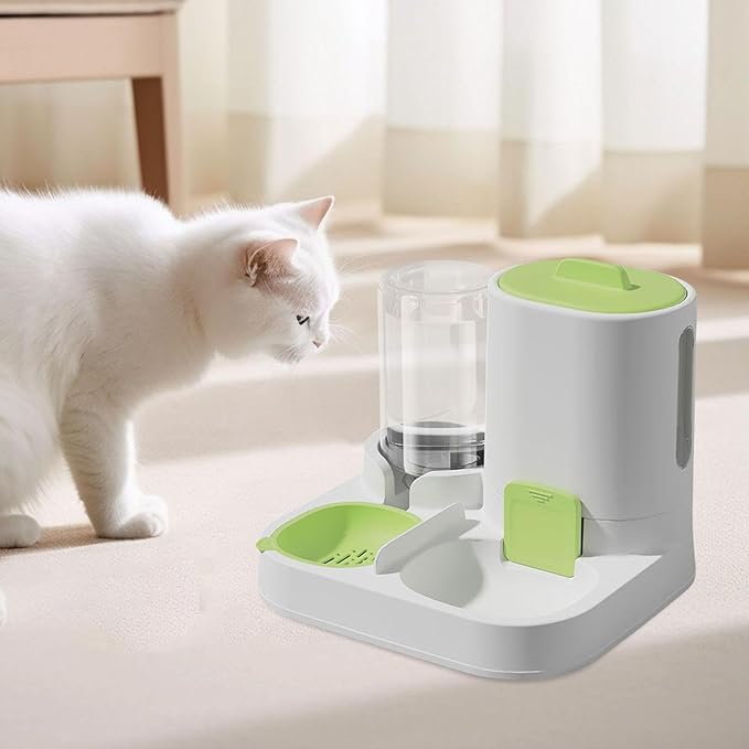 Automatic Pet Feeder Waterer, Cat Feeder, Dog Bowl, Removable Portable Water Dispenser, Green