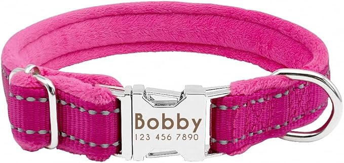 Dog Collar Personalized Reflective Large Dog Collars Nylon Adjustable Costomized Collar for Small Medium Big Dogs Pet Pitbull Rose Red M
