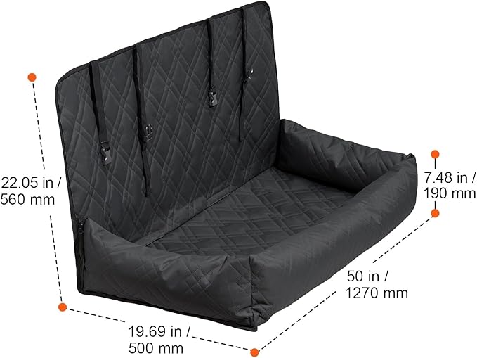 Pet Car Seat, Waterproof Dog Booster Seat with Safety Straps, PP Cotton Filled, 50x19.69x22.05 Inch, Black, for Vehicles and Indoor Use