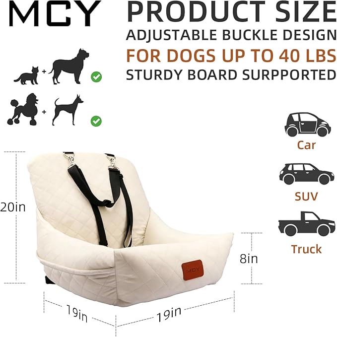 Dog Car Seat for Small Dogs, Fully Detachable and Washable Pet Booster Car Seats, Pet Travel Home Bed Ultra Soft Fabric, Adjustable Straps,Easy to Install, Beige