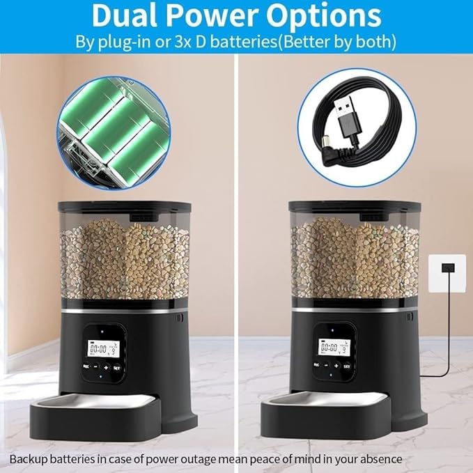 Dispenser Automatic Feeders6L Programmable FeederStainless Steel Bowl Pet Feeder for s and Dog Timed Food DispenserAuto Feederw/Voice RecorderDetachable Hopper cat Fountain