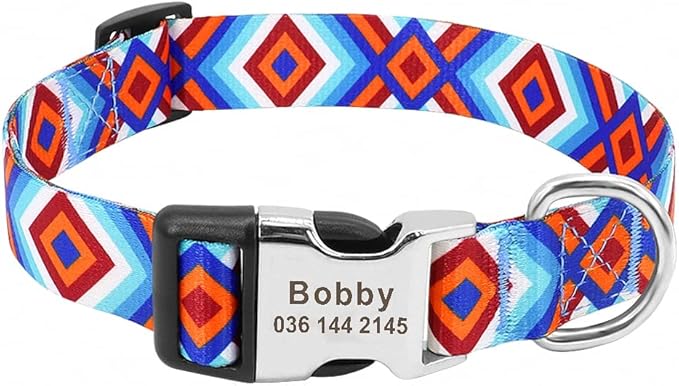 Fashion Custom Dog Collar Nylon Print Personalized Pet Collar Puppy Dog ID Collars Free Engraved ID for Small Medium Large Dogs 147 Blue 40 to 57 cm