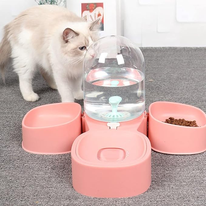 POPETPOP Detachable Pet Cat Dog Automatic Water Dispenser Bottle Double Bowls Capacity for Healthy Feeding and Drinking Spill Design for Cats and Dogs Three Bowls Pet Supplies Cherry