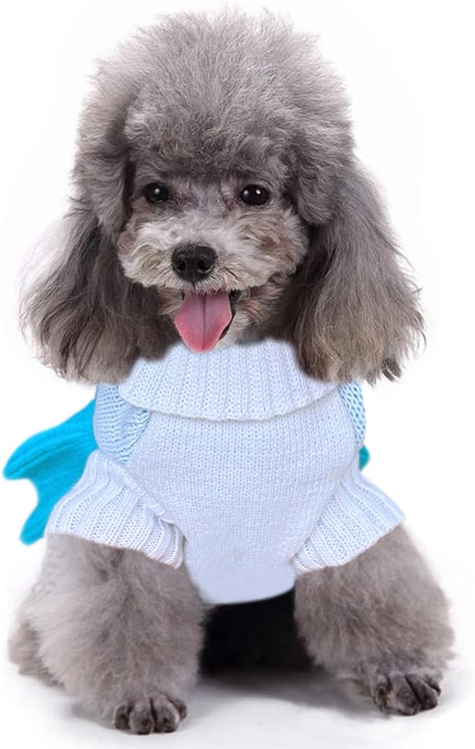 CHBORCHICEN Pet Dog Sweaters Classic Knitwear Turtleneck Winter Warm Puppy Clothing Cute Strawberry and Heart Doggie Sweater (XS, Dress-Sky Blue)