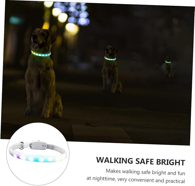 BESPORTBLE Luminous Pet Collar LED Dog Collar USB Rechargeable Waterproof for Evening Walks Safety White