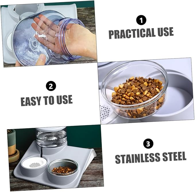 Kisangel Automatic PET Water Feeder and Food Bowl for Dogs and Cats Dual-Use PET Drinking Fountain Stainless Steel Design 2L Capacity for Daily Feeding and Hydration