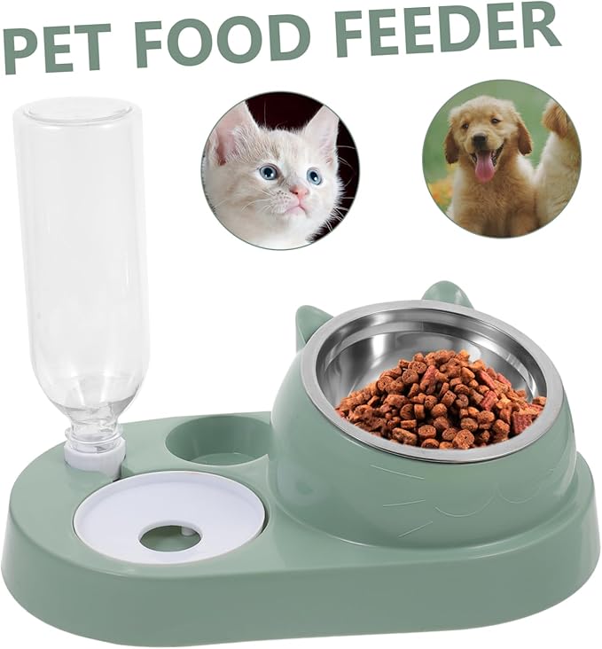 Pet Automatic Water Dispenser and Food Feeder with Stainless Steel Bowl for Dogs and Cats Elegant Design Self-Serve Hydration and Feeding Large in Dark Green
