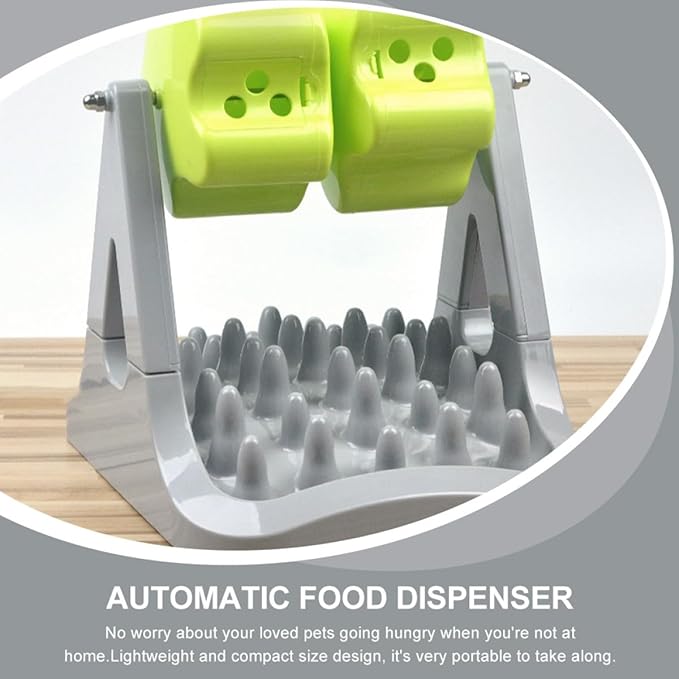 Automatic Dog Food Feeder Slow Feed Bowl Pet Food Container Gray Green Rotating Puzzle for Puppy Training and Anti-Choke Feeding