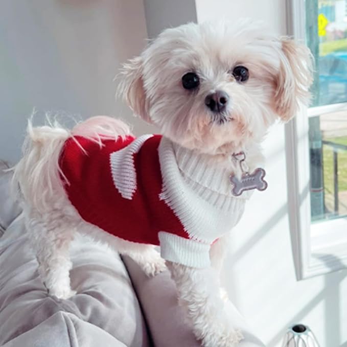 CHBORCHICEN Pet Dog Sweaters Classic Knitwear Turtleneck Winter Warm Puppy Clothing Cute Strawberry and Heart Doggie Sweater (Red2, Small)
