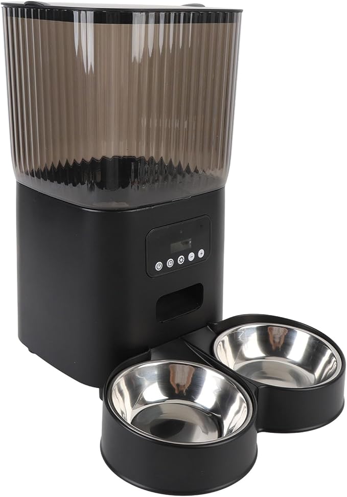 Automatic Cat Feeder, Timed Automatic Pet Feeder Cat Food Dispenser, Detachable Washable Pet Feeder with Stainless Bowl for Cat, Dog (Dual Bowls)