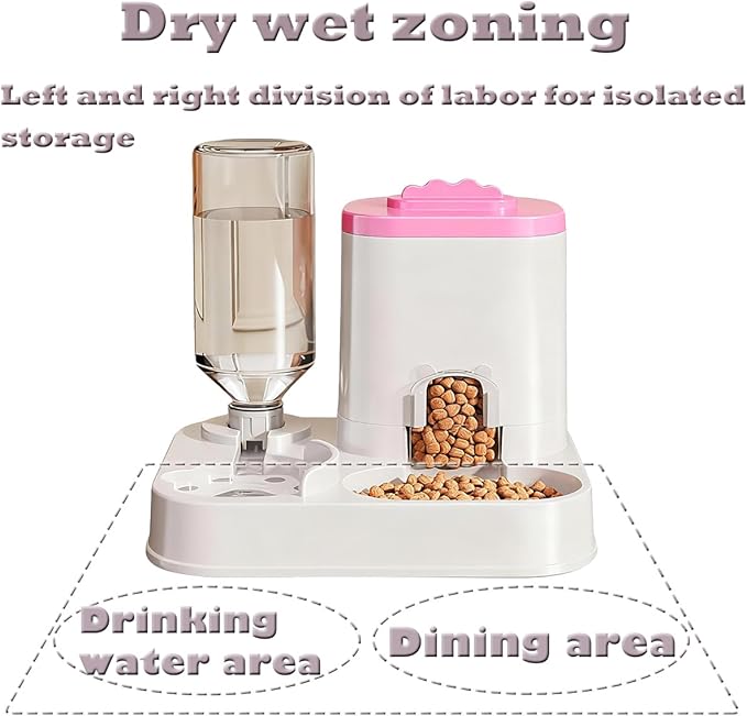 Gravity Pet Feeder and Water Dispenser Set, Cat Food Automatic Feeder and Automatic Dog Feeder and Water, Suitable for Small Pets Such as Cats and Dogs (Pink)