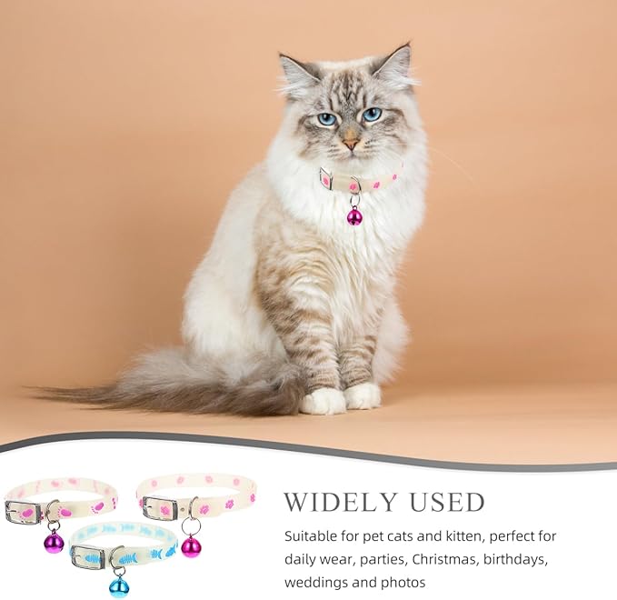 VICASKY 3Pcs Glow in The Dark Dog Collar Cat Light Up Silicone for Dogs Led Collars at Night Kitten Bell Bells Lighted Rechargeable Anime Necklace Glowing with up Puppy Adjustable Fluorescent Pet