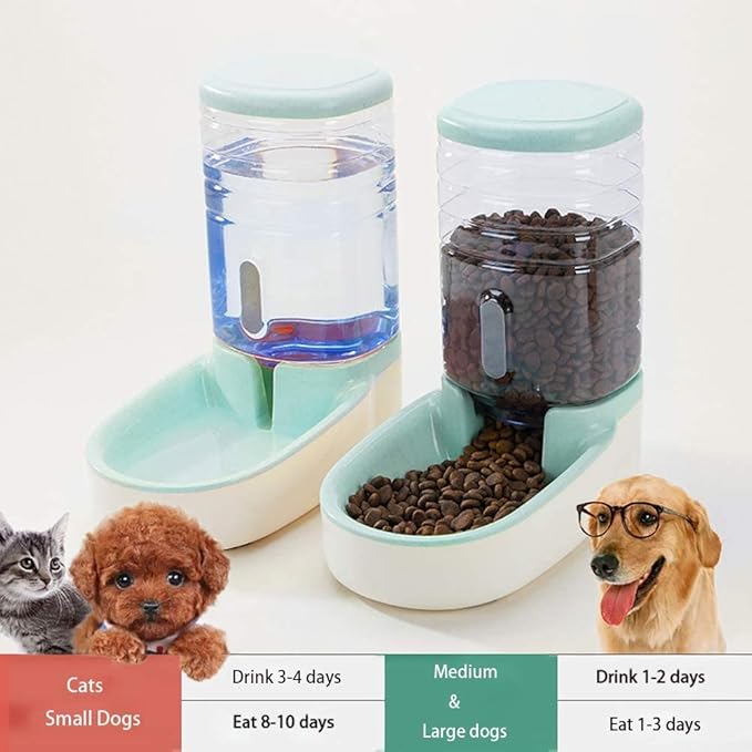 Massage cushion Automatic Pet Feeder Food Feeder and Waterer Dispenser Set 3.8L for Dogs Cats Small & Medium Pets Animals 1019 (Color : Grey) (Green)