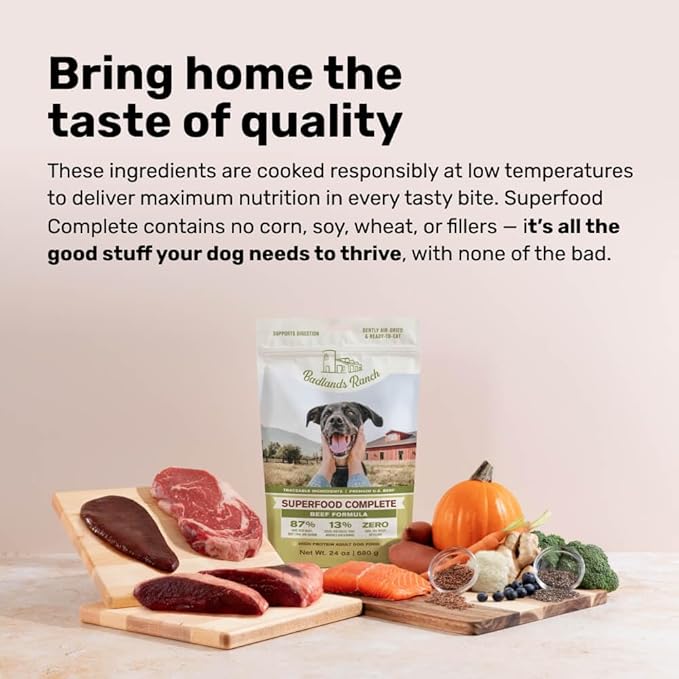 BADLANDS RANCH by Katherine Heigl – Superfood Complete Air-Dried Beef Dog Food – High Protein with Superfoods for Daily Wellness & Consistent Nutrition – 64 oz (Pack of 4)