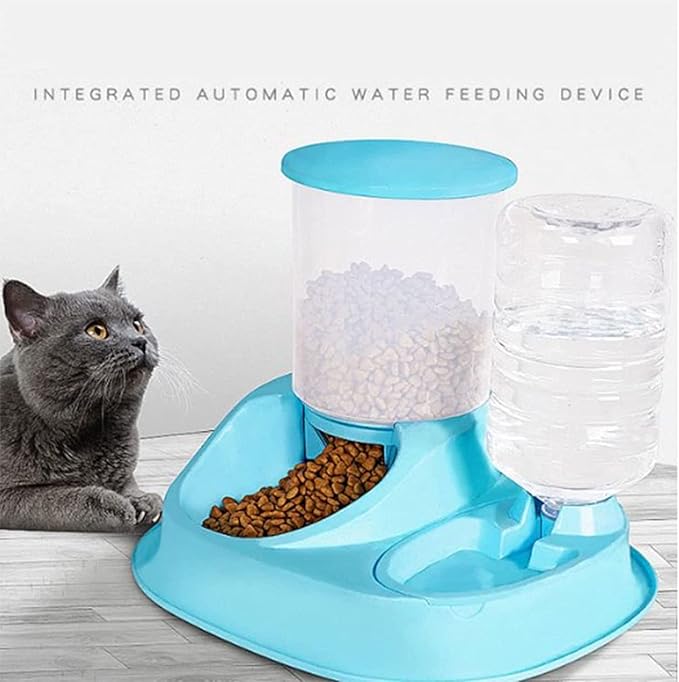 Dispenser 2 in 1Pet Bowl Fountain Automatic Water Food Feeder Dispenser Container for Cats Dogs Self Dispenseing Cat Feeder and Dog Water Dispensers Travel Supply cat Fountain (Blue)