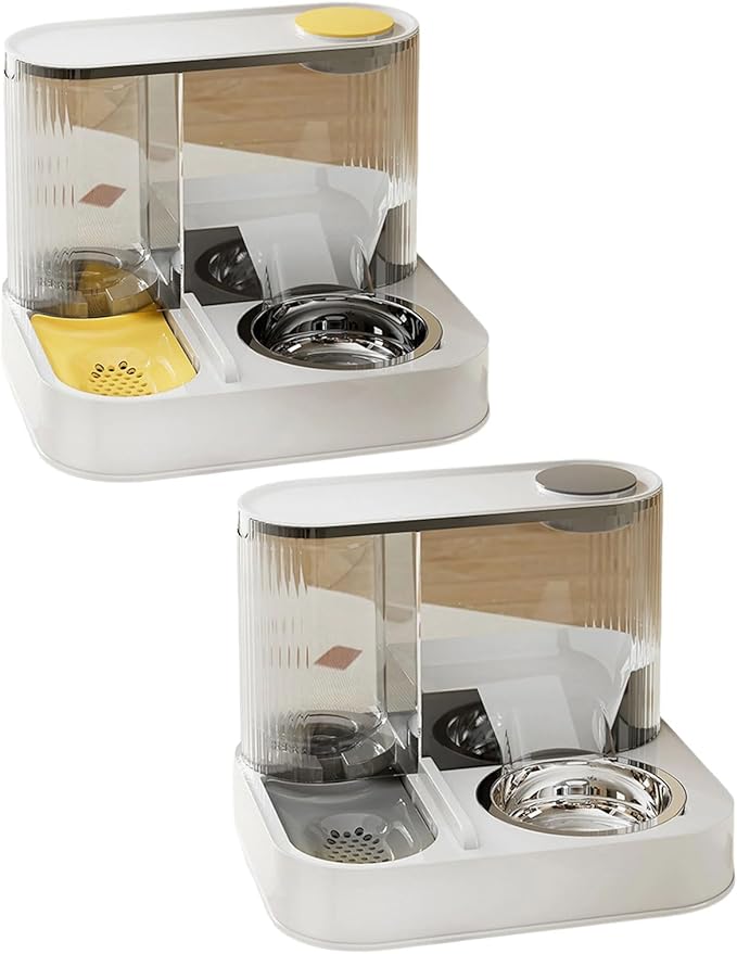 Elevated Pet Feeder and Water Dispenser, 2-in-1 Automatic Cat Dog Food Bowl with 10-Day Capacity, Circulating Water Fountain, Leak-Proof Detachable Stainless Steel Bowls, Raised Stand