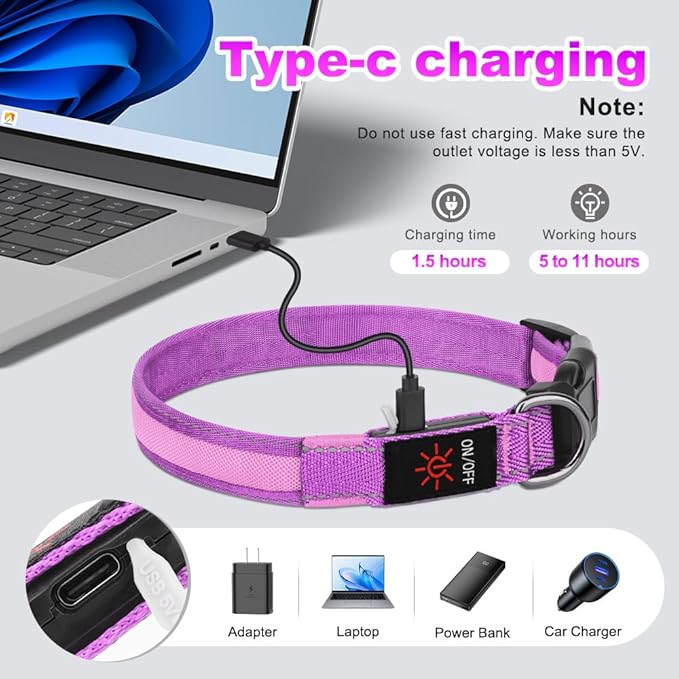 LED Dog Collar, Light Up Dog Collar Adjustable USB Rechargeable High Visibility Dog Light Glowing Pet Collars for Small Dogs (Pink, S)