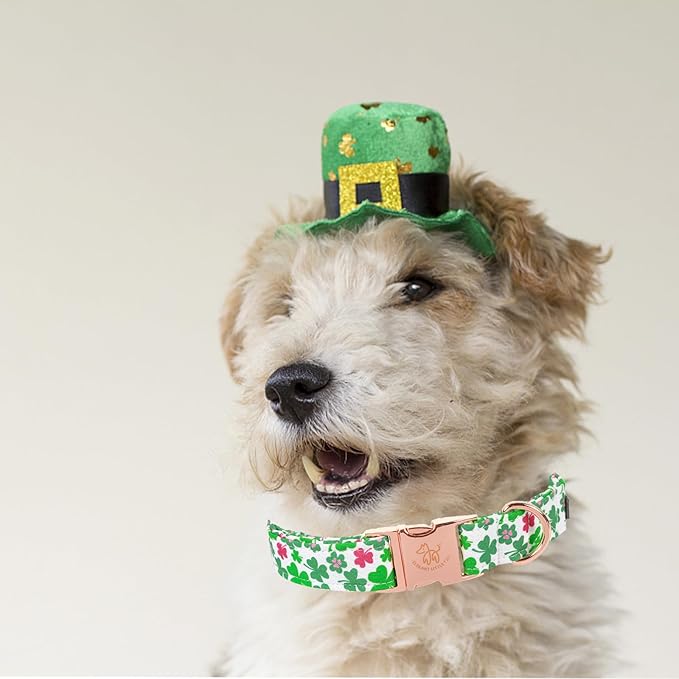 Elegant little tail St Patrick's Dog Collar, Green Clover Pet Collar Cotton Soft Holiday Pet Collar Cute Puppy Collar Adjustable Pet Collars for Large Dogs