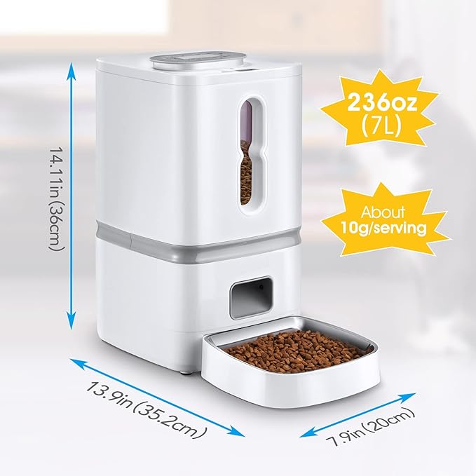 7L Automatic Dog Cat Feeder, Timed Dog Cat Feeder, Automatic Food Dispenser for Dogs Cats, Auto Dog Cat Dry Food Dispenser with Voice Record