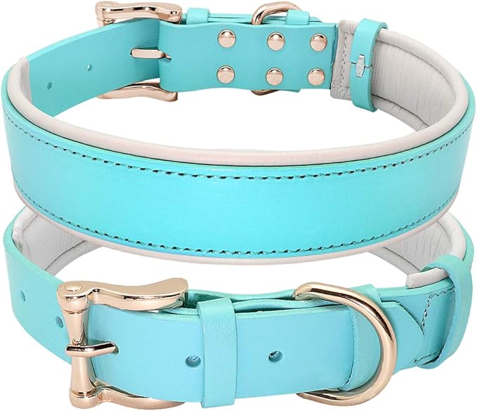 Dog Collar Leather Collares para Perro Big Dog Collars Solid Adjustable Padded Pet Puppy Collar for Small Medium Large Dog Blue