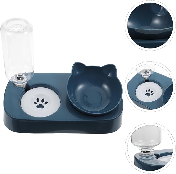 Mipcase Automatic Pet Drinking Bowl and Food Feeder Set, Spill-Proof Blue Plastic Raised Water Dispenser for Dogs and Cats, Suitable for Indoor and Outdoor Use