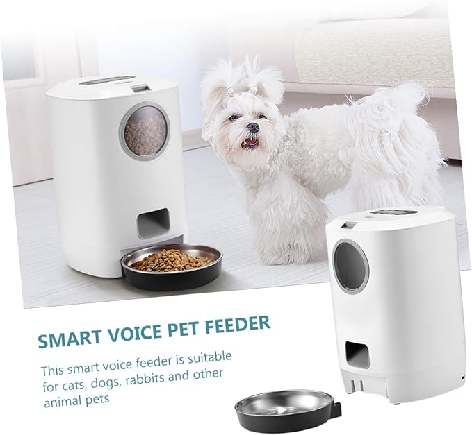 Automatic Pet Feeder with Voice Recording for Cats Dogs Rabbits Programmable Auto Food Dispenser Capacity Bite-Resistant Safe Feeding Device for Busy Pet Owners