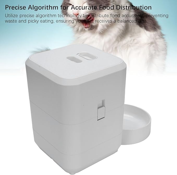 Automatic Dog Feeder, Timed Portion ControlDry Food Dispenser Accurate Distribution for Small and Large Cats Dogs Parallel Timed Feeding Suitable for Multi Pet Households (White)