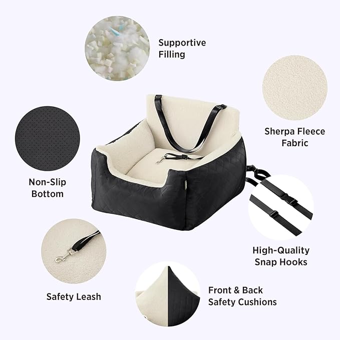 Dog Car Seat, Waterproof Dog Booster Seat with Storage Pockets, Adjustable Pillow Strap and Adjustable Backrest Buckle, Removable Seat Cushions and Easy to Cleaning, for Small Dogs and Cats