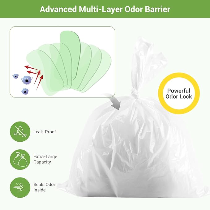 Odor Sealing Dog Poop Bag (90 Bags) Unscented & Durable Dog Waste Bags, Block Smells [Size:L, Color:White]