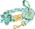 Flower Custom Dog Collar Leash Floral Printed Nylon Pet Dog Collars Lead Personalized Puppy Collars for Small Medium Large Dog 153 Green Set S