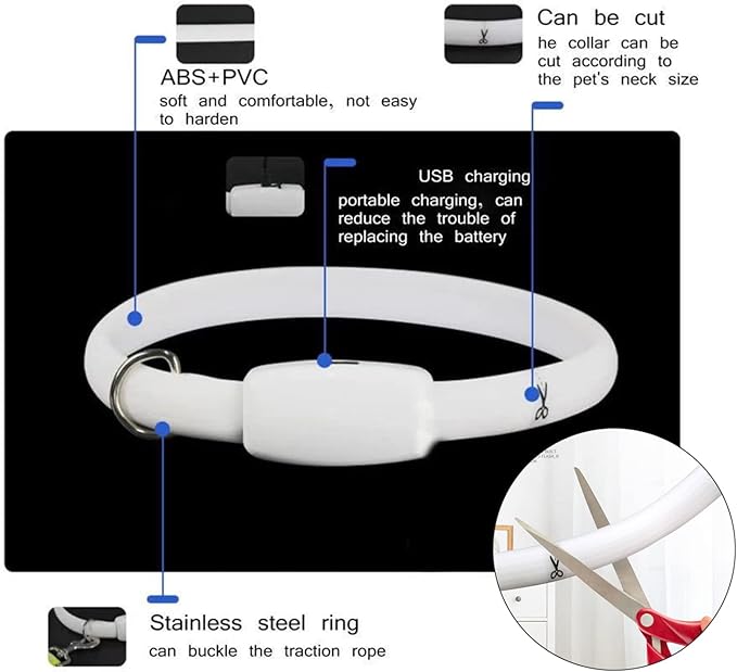 Dog Led Collar USB Rechargeable, Multicolored Lighted Dog Collar Band Flashing, Dog Collar Lights Up Night Walking for Small Medium Large Dog