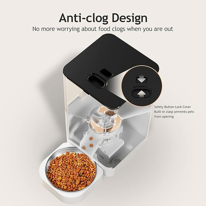 Pet Feeder Pet Automatic Feeder Square Feeder 4L6L Food Storage Bucket Timed Quantitative Removable Suitable Compatible with Cats and Dogs Pets Supplies(4L Black,WiFi)