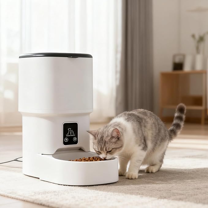 4L / 135 Oz Automatic Pet Feeder, Quantitative Dispenser with Timer, Easy to Clean, Battery Operated, for Cats, Dogs, & Small Animals