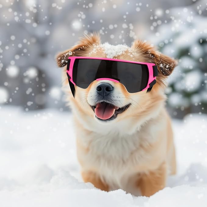 PETLESO Small Dog Goggles, Anti-UV Dog Sunglasses for Outdoor Driving Cycling Riding Hiking, Windproof Dustproof Snowproof Eye Protection, Pet Eye Wear with Adjustable Strap, Pink