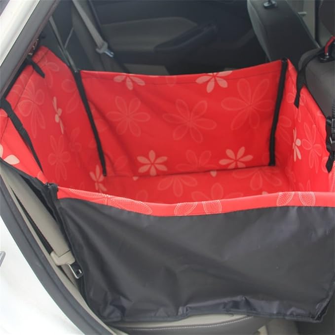 Vedem Dog Booster Car Seat Pet Back Seat Cover for Small Dogs (Floral-Red)