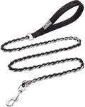 Dog Leash Chew Proof, Chain Leash Anti Chew Dog Leash for Large Dogs Heavy Duty, Indestructible Metal Leash Anti Bite Chain Link with Woven Cord Soft Padded Handle (Black, 5FT)