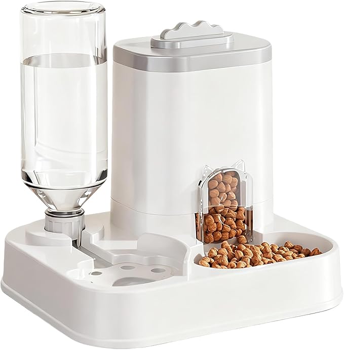Gravity Pet Feeder and Water Dispenser Set, Cat Food Automatic Feeder and Automatic Dog Feeder and Water, Suitable for Small Pets Such as Cats and Dogs (Grey)