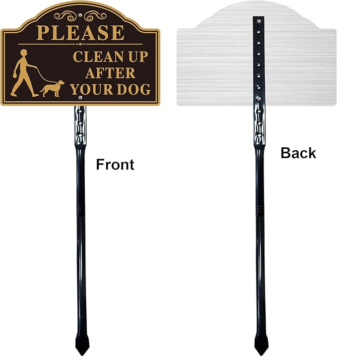 Please Clean Up After Your Dog Sign with 36-inch Metal Stakes, 12”x8” No Pooping Dog Signs for Yard, Aluminum,Rust-Free, 1Pack