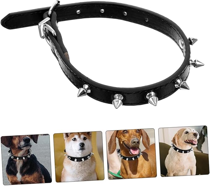 IMIKEYA Rivet Dog Collar Adjustable Studded Pet Neck Collar Sturdy Leather 2.0cm Wide Black for Medium Dogs and Cats