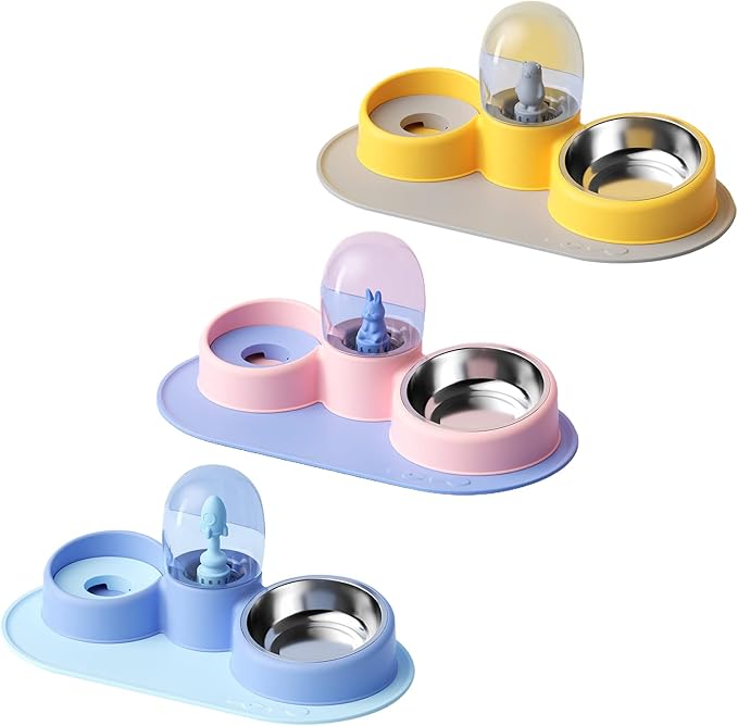 Dog Bowl Raised Cats Food Bowls with Detachable Stand 2 in 1 Pet Automatic Feeder with Water Fountain Green/Gray/Blue Food Water Dispenser Set