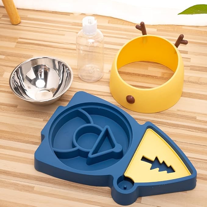 2-in-1 Double Dog Cat Bowls, Pet Water and Food Bowl Set, 320ml Automatic Water Dispenser Detachable Stainless Steel Bowl No-Spill Dog Waterer, Pet Feeder Auto Pets Waterer for Cat and Small Dog