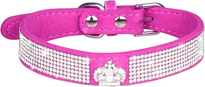Cute Dog Collar with Bling Rhinestone, Fancy Crystal Diamond Glitter Pretty Jewel Soft Cat Collars for Small Medium Large Breed Dogs Girl Female Pet Puppy Kitten Terrier (M, Hot Pink5)