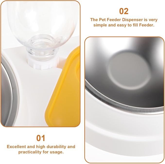 YARNOW Automatic Pet Feeder and Water Bowl 2-in-1 Anti-Spill Pet Food Feeder Station for Small Dogs and Cats, White Portable Puppy Feeding Dish with Self-Dispensing Water Dispenser