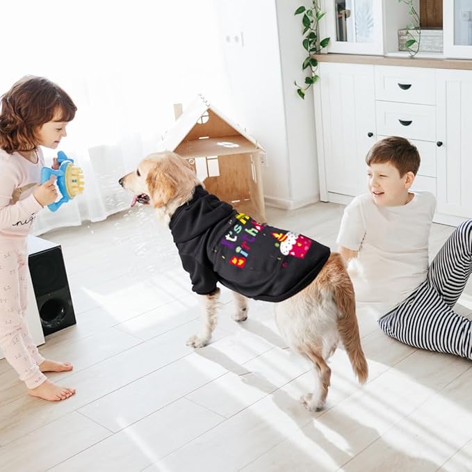 GreenJoy Dog Sweater Dog Hoodie Cold Weather Coat Hooded Sweatshirt for Puppies,Cats, Small Medium Large Dogs (Black(It's My Birthday), X-Small)