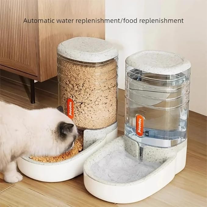 3rd Generation Automatic Pet Feeder and Water Dispenser, 3.8L Large Capacity, Orange and White, No-Jamming Design for Cats and Dogs (Upgraded Orange Drinker, 4L)