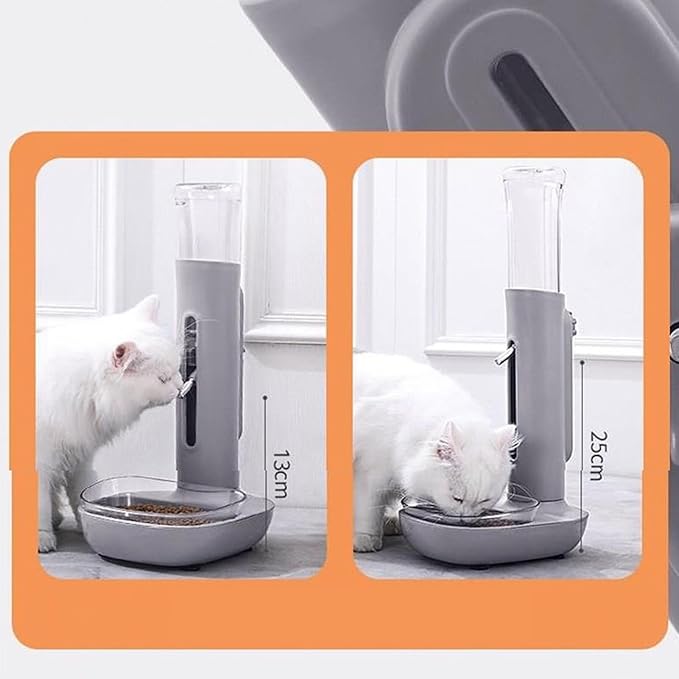 Pet Standing Water Dispenser, 680ml Automatic Feeding Water Height Adjustable Cat Dog Standing Bowl Drinking Bottle Feeder Detachable Hanging Pet Food Feeder for Small Cats Dogs (Gray)