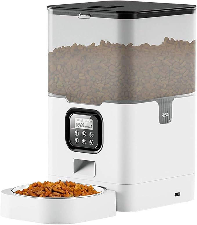 Pet Feeder Pet Automatic Feeder Square Feeder 4L6L Food Storage Bucket Timed Quantitative Removable Suitable Compatible with Cats and Dogs Pets Supplies(6L White B,Button)