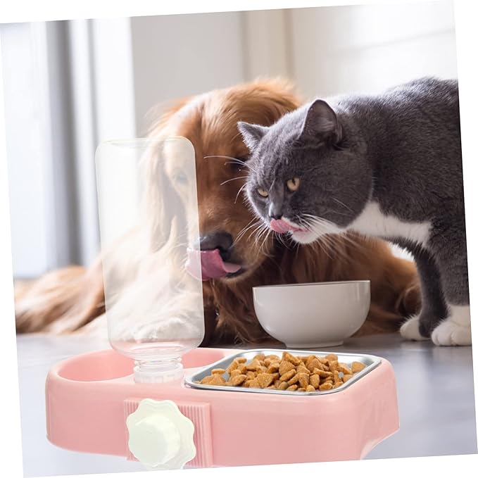 Kisangel 1 Set Detachable Automatic Cat and Dog Feeder Bowl Hanging Design with Transparent Water Dispenser for Easy Cleaning for Home and Pet Store Use